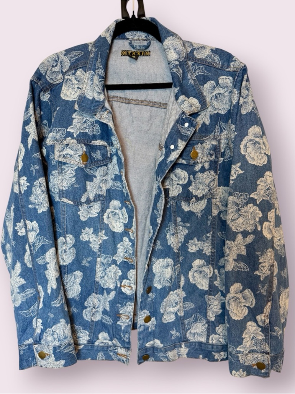 Vintage Taxi Floral Denim Jean Jacket Blue Size 3X